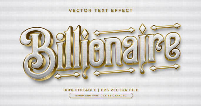 Billionaire text, white and gold, luxury editable text effect style