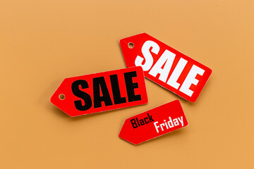 Discount shopping day - sale or price tag label top view