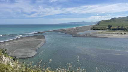 The Mohaka River flows down into the Hawkes Bay in New Zealand