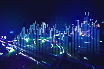 Candlesticks graph with night city background