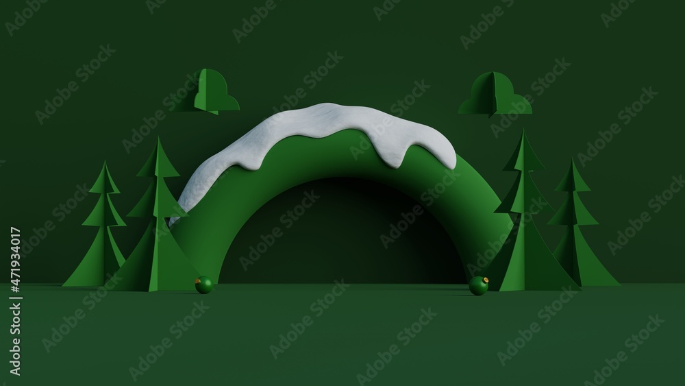 Poster Minimal scene with geometric shapes on midnight green background.Merry christmas and happy new year presentation.3d rendering illustration.