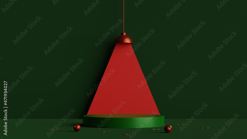 Poster minimal scene with geometric cylinder podium on midnight green background.merry christmas and happy 