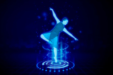 Woman hologram performs ballet dance in metaverse