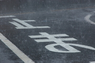 強い雨の降る道路