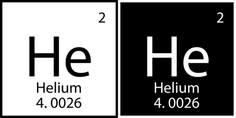 Helium symbol. Black and white square. Atomic number. Chemical element. Periodic table. Vector illustration. Stock image.