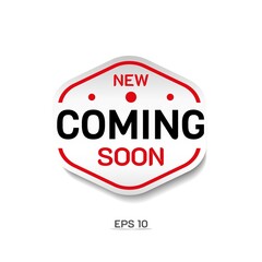 Coming Soon Sticker. For commercial red offer product label. Premium and luxury vector illustration design