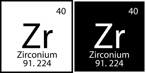 Zirconium symbol. Periodic table. Black white square. Atomic number. Chemical element. Vector illustration. Stock image. 