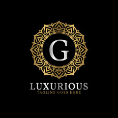 letter G luxurious decorative flower mandala art initials vector logo design for wedding, spa, hotel, beauty care