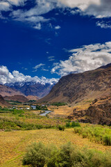 Sceneic view of Drass village with blue cloudy sky background , Kargil, Ladakh, Jammu and Kashmir, India