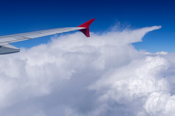Blue sky with white clouds close up - shot taken from aeroplane , stock image, Ladkah, Jammu and Kashmir, India