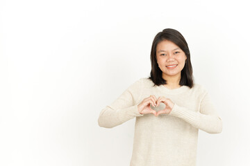 Showing Heart Sign of Beautiful Asian Woman Isolated On White Background