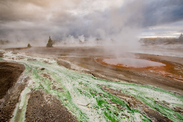 Vibrant colors of Yellowstone National Park geysers