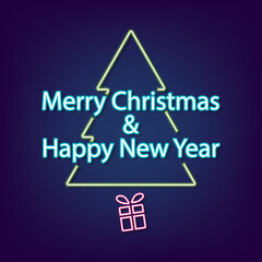 Merry christmas and Happy new year neon sign. Neon background.