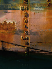 Close up of waterline marks on ship