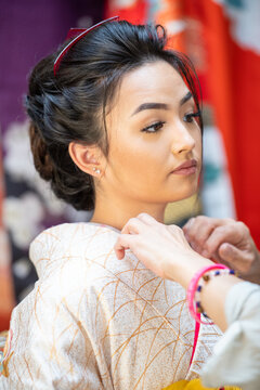 Close-up of woman wearing kimono