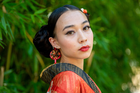 Close-up of woman wearing kimono
