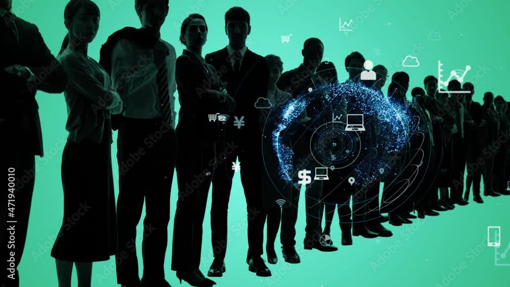 Poster silhouette of multinational people and communication network concept. human resources. technology of