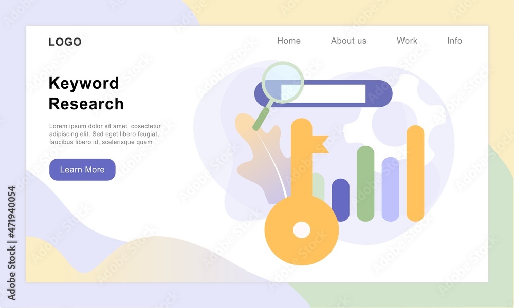 Poster flat vector illustration of keyword research, keyword ranking optimization on search engine, search 