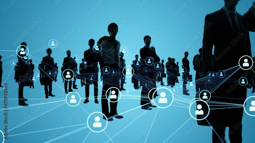 Poster silhouette of multinational people and communication network concept. human resources. technology of