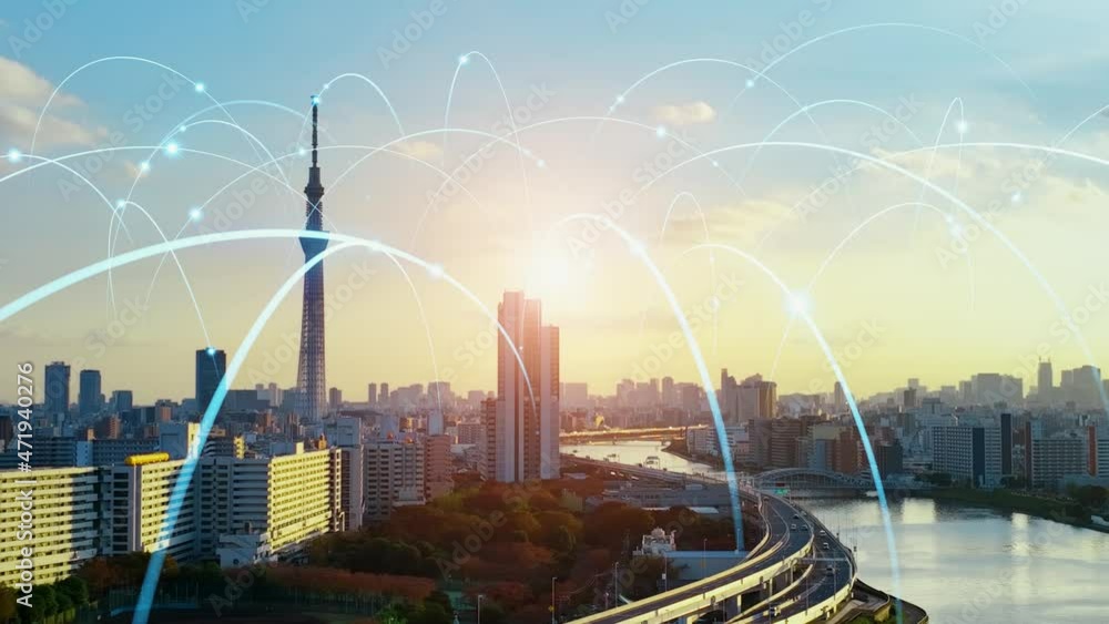 Poster smart city and wireless communication network concept. iot (internet of things). 5g.