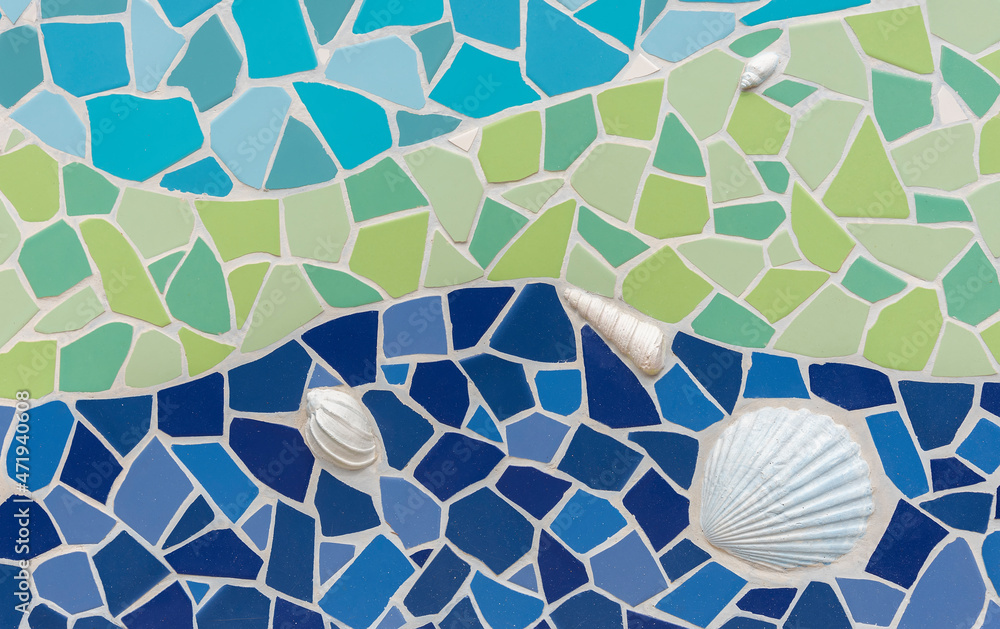 Poster colorful mosaic tile pattern with seashell decoration