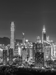 Night scenery of skyline of downtown district of Shenzhen city, China. Viewed from Hong Kong border