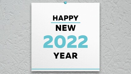 A front page of the wall calendar 2022 with congratulatory text HAPPY NEW YEAR