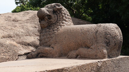 Tharamaraja Stone Throne This is a large rectangular lion-shaped throne carved out of a single...