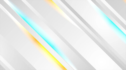 Obraz premium Geometric grey technology background with blue yellow neon lines