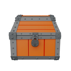 Wooden Medieval Pirate Chest with Iron Parts. 3D Illustration. Isolated on White Background.