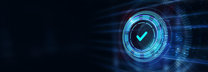 Standard quality control. Certification. Business, technology, internet and networking concept. 3d illustration