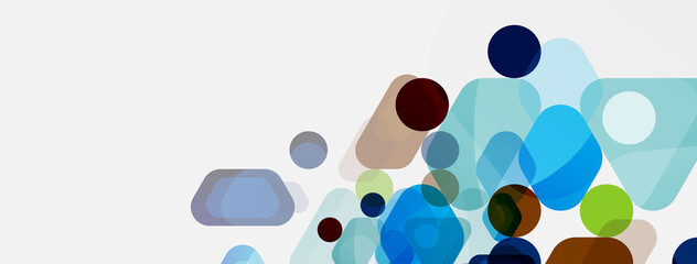 Color bubbles and rounded geometric shapes on white. Vector geometric minimal abstract background for wallpaper, banner, background, landing page