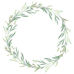 Watercolor wreath. Spring foliage. Beautiful isolated clipart element for design.