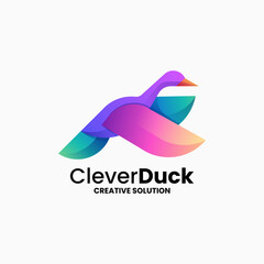 Vector Logo Illustration Clever Duck Gradient Colorful Style.