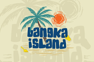 Illustration of an island with the inscription Bangka Island with a coastal theme