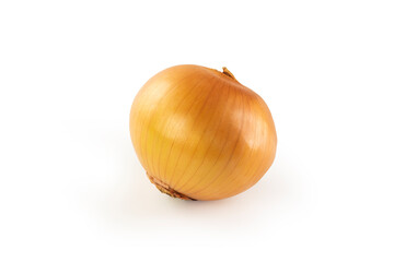 One yellow onion isolated on white background close up