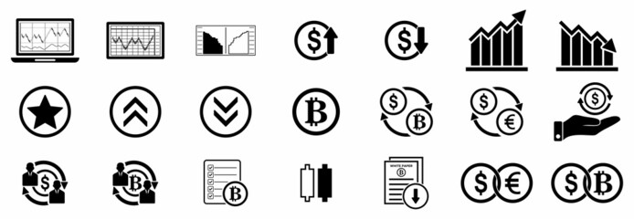 trading market icon set, trading market vector set sign symbol
