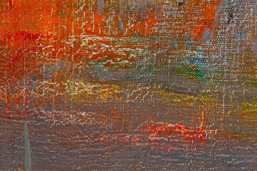 abstract faded multicolored background resulting from washing off paints from canvas, short focus. Not an art object, temporary effect.