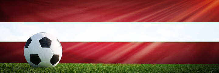 Creative football soccer ball on the flag of latvia, Football background, 3D Rendering.