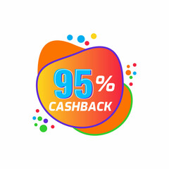 95% Cash back vector sale banners with ribbons. Saving and money refund icons. Cashback money badge and banner, business warranty illustration