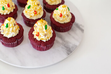 Red velvet cupcake with Christmas decoration