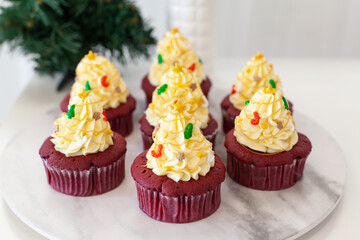 Red velvet cupcake with Christmas decoration