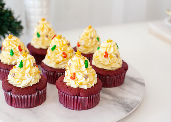 Red velvet cupcake with Christmas decoration