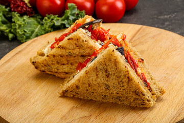 Club sandwich with eggplant and cheese