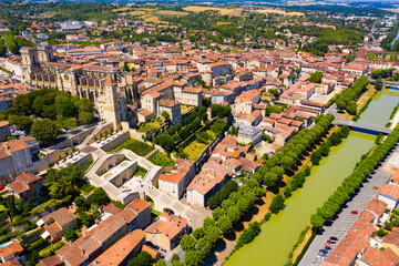 Obraz premium Panoramic view from the drone on the city Auch. France