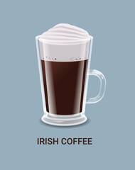 realistic hot irish coffee drink in glass cup