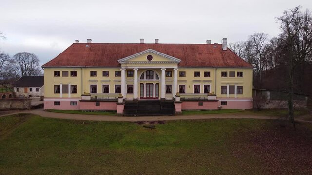 Areal view from backside of the Durbe manor castle, outumn view, Tukums, Latvia.
