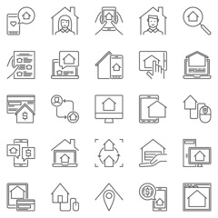 Online Real Estate Business outline icons - buying, selling house symbols