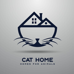 cat house logo, cat face logo with home concept, pet house
