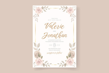 Fototapeta na wymiar Beautiful hand drawn roses wedding invitation card set